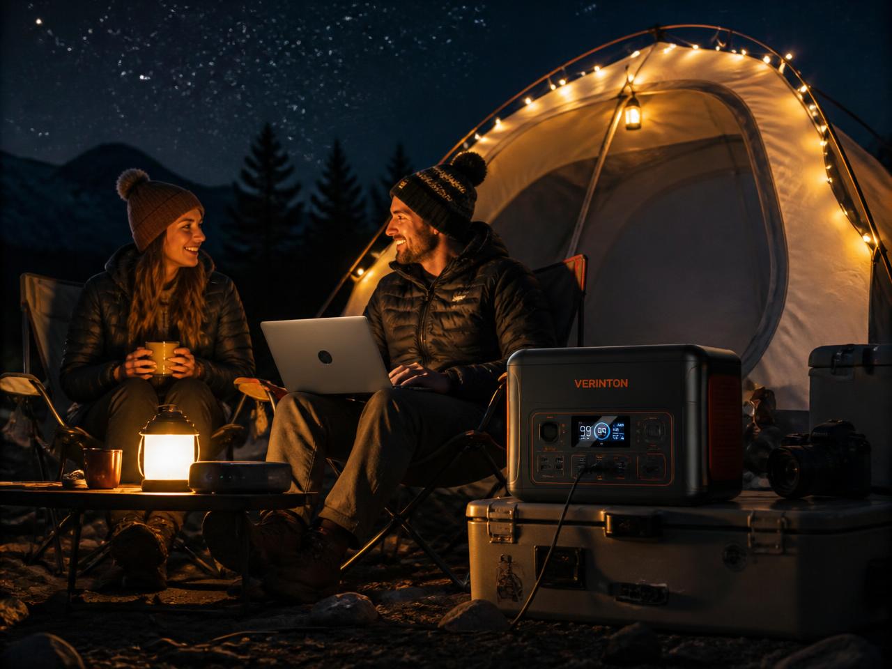 VERINTON portable power station in use: camping